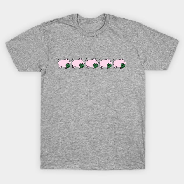 Five Pink Pig Holding Shamrock for St Patricks Day T-Shirt by ellenhenryart